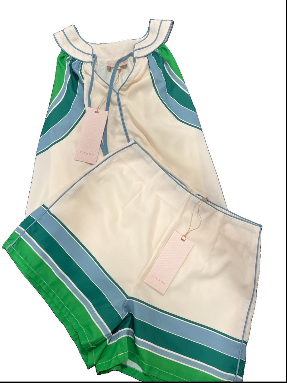 NWT Ciebon Cream & Green Two-Piece Set